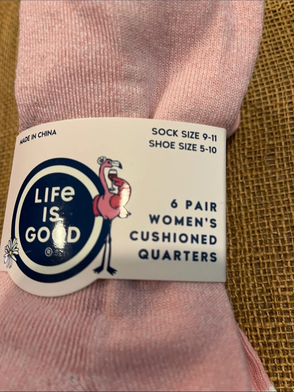 Life Is Good Pink Women's Cushioned Quarter Socks with Embroidered Cat